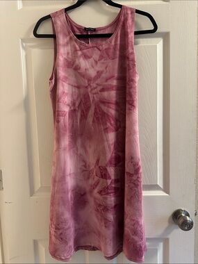Hemish Sleeveless Pink Tie-Dye Midi Dress With Pockets